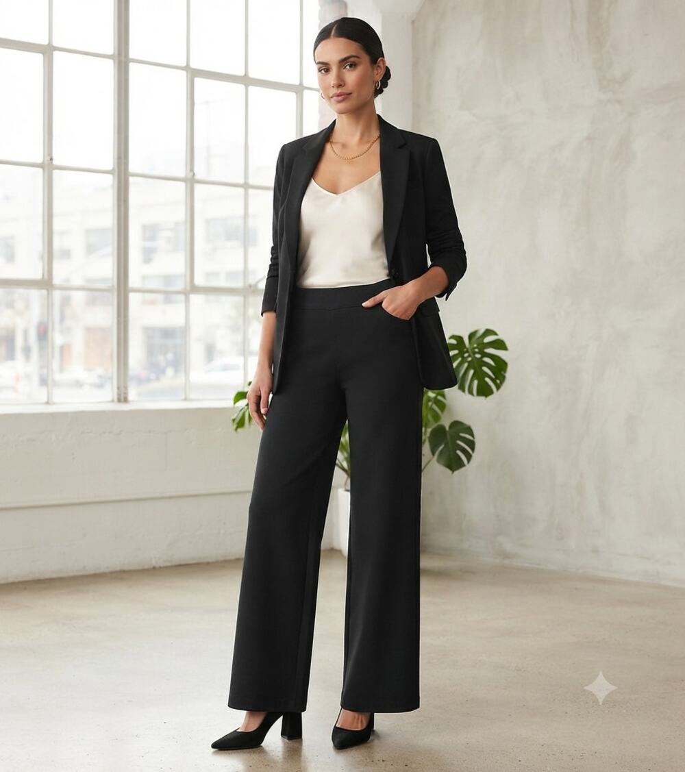 Spanx The Perfect Pant, Wide Leg 20385R Black Business Professional Size S EUC